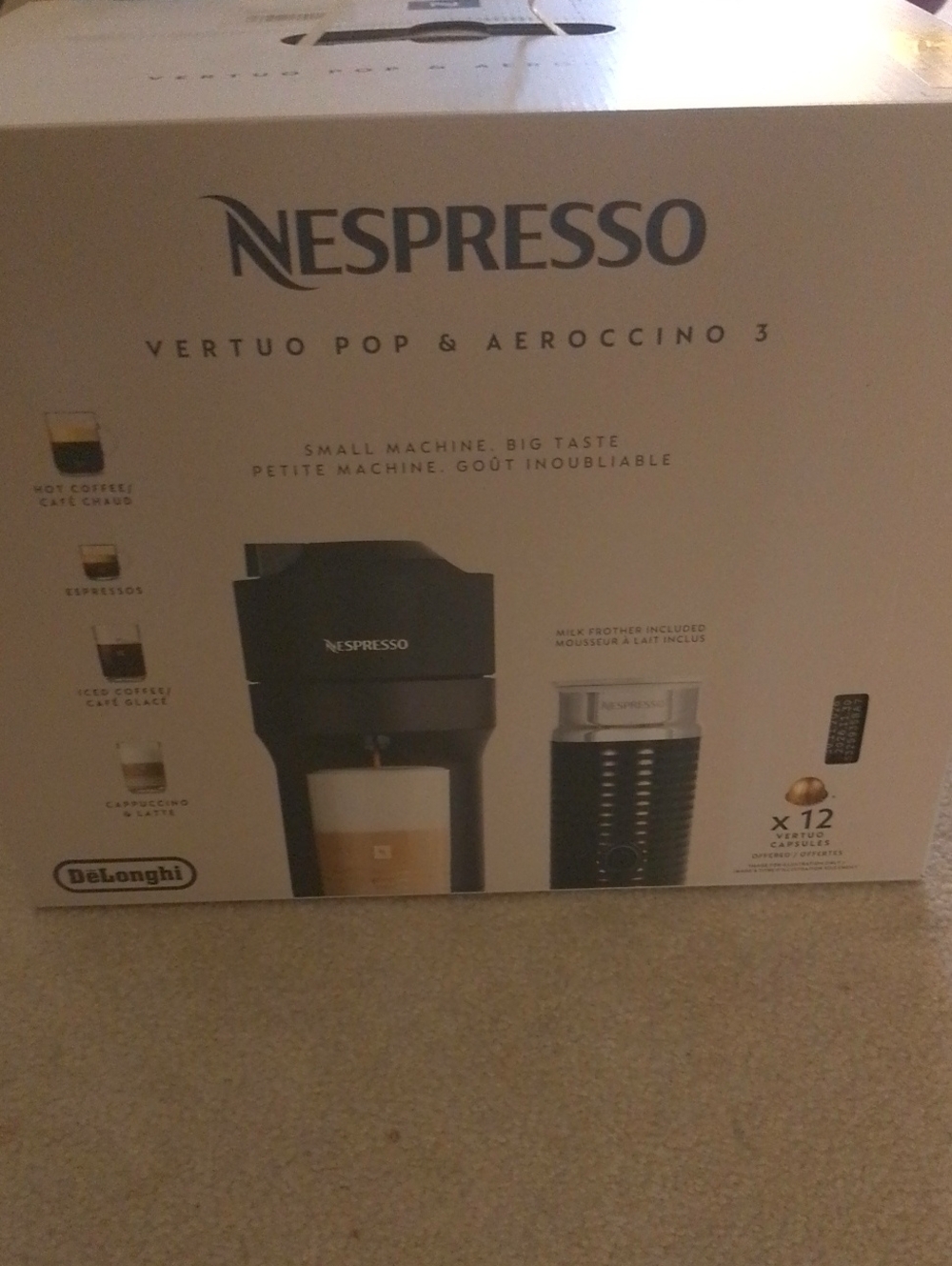 Nwt Nespresso Vertuo Pop & Aeroccino 3 Coffee Maker - Black